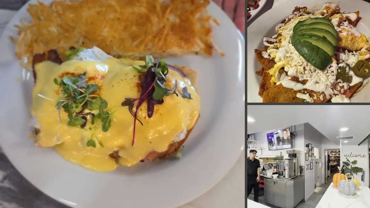 Colorful plates served in a cozy restaurant interior.